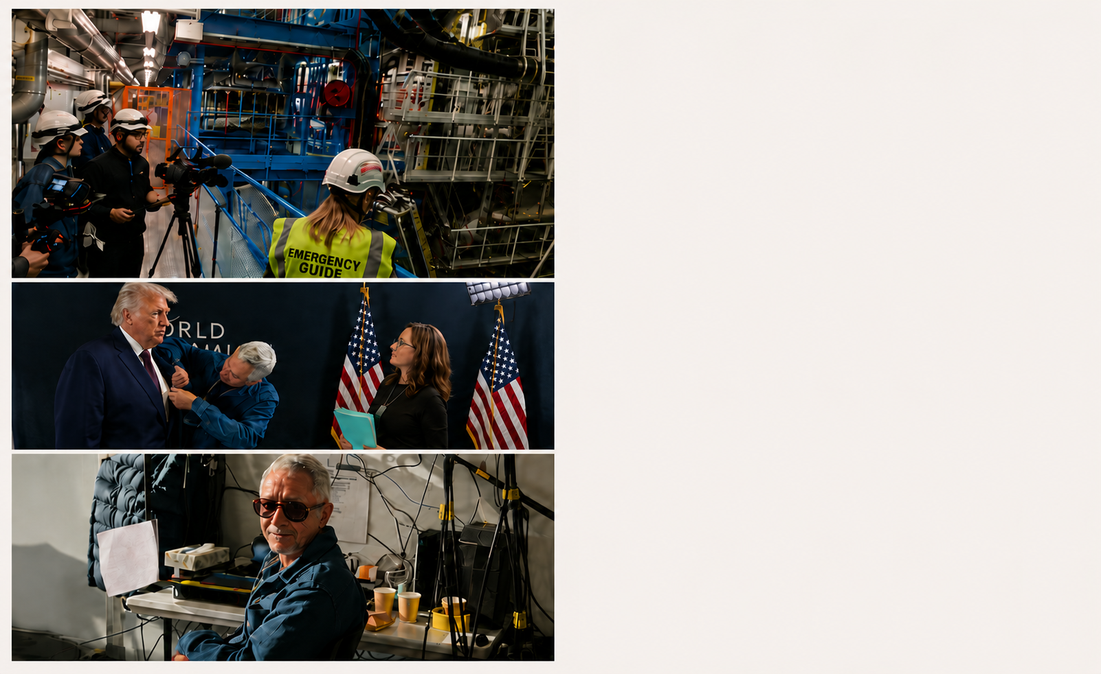 Three documentary production photographs.